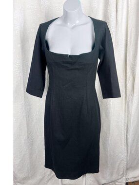 Byron Lars Beauty Mark stretch cotton plunging neckline sheath dress classic 10